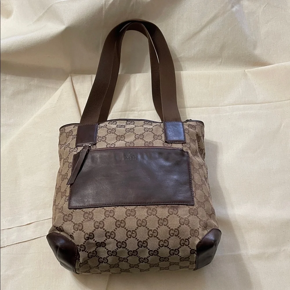 Gucci Vintage Authentic GG Monogram Canvas Over Shoulder/Hand Tote Bag. P